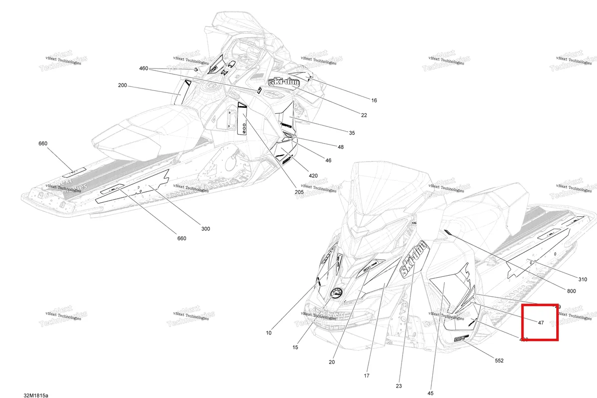 Деталь 516007879 на схеме узла 2018 Ski-Doo MXZ 600HO E-TEC Decals Mxz - 600Ho E-Tec - Package Tnt