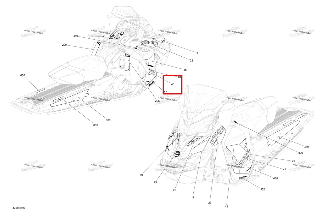 Деталь 516007880 на схеме узла 2018 Ski-Doo MXZ 600HO E-TEC Decals Mxz - 600Ho E-Tec - Package Tnt