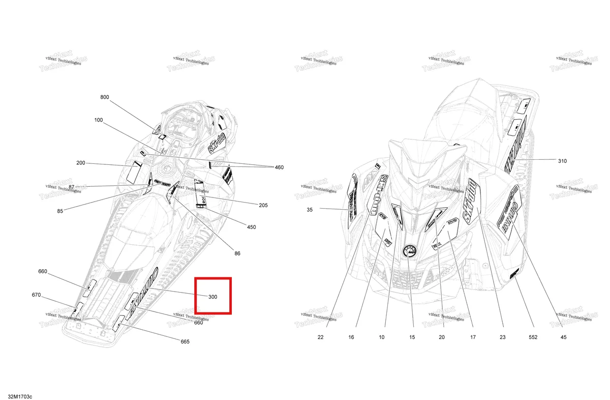 Деталь 516007882 на схеме узла 2017 Ski-Doo RENEGADE - 2-STROKE - 800R E-TEC Decals - Package Enduro