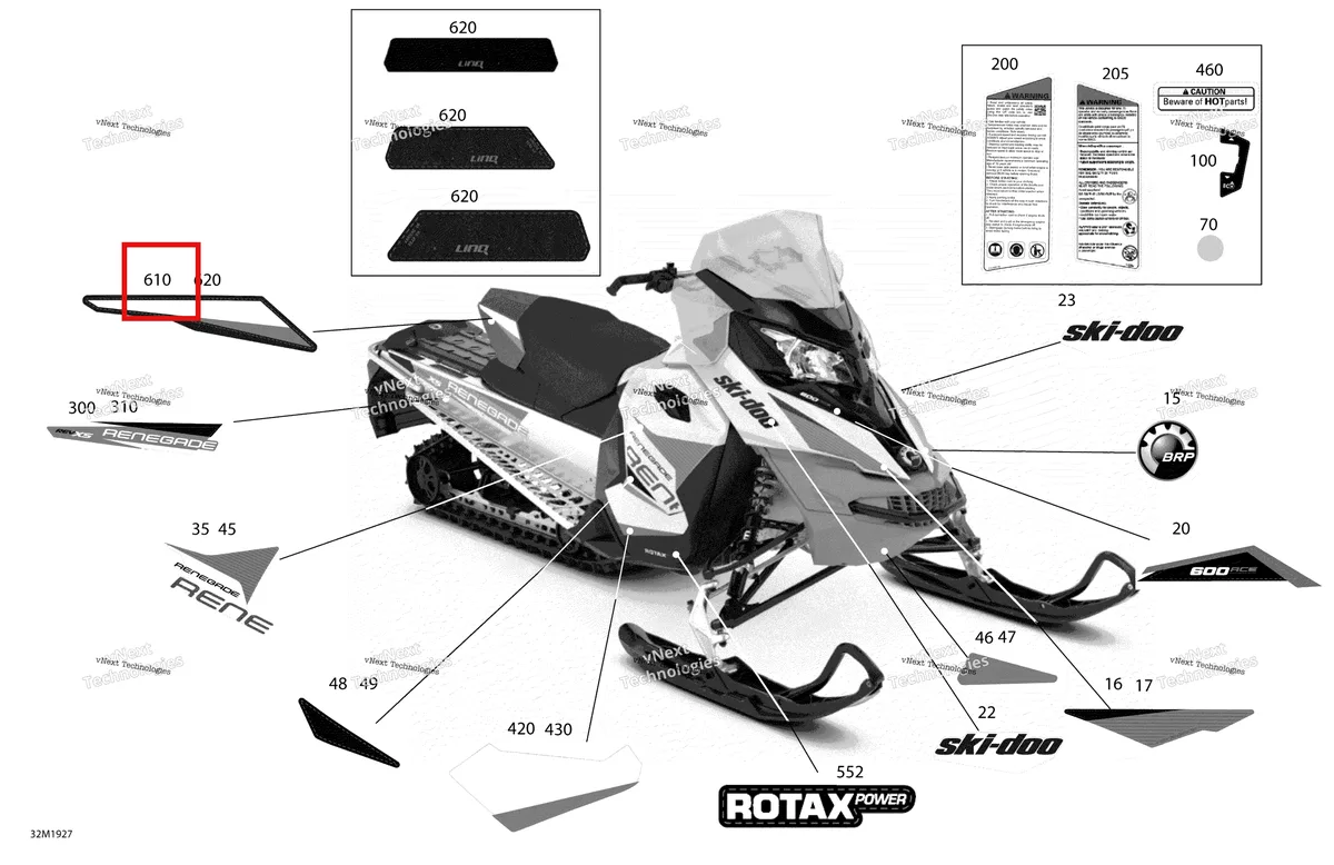Деталь 516007896 на схеме узла 2019 Ski-Doo RENEGADE 600 ACE Decals - 600 Ace
