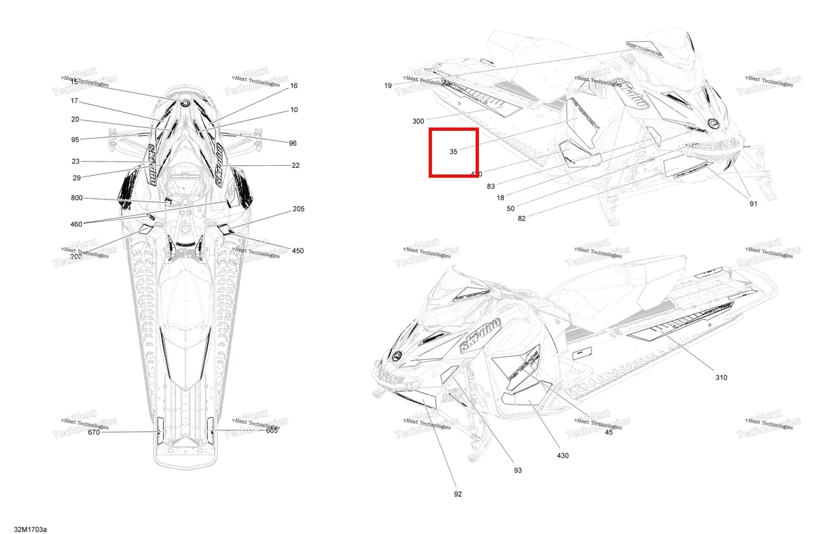 Деталь 516007909 на схеме узла 2017 Ski-Doo RENEGADE - 2-STROKE - 600HO E-TEC Decals - Package Xrs