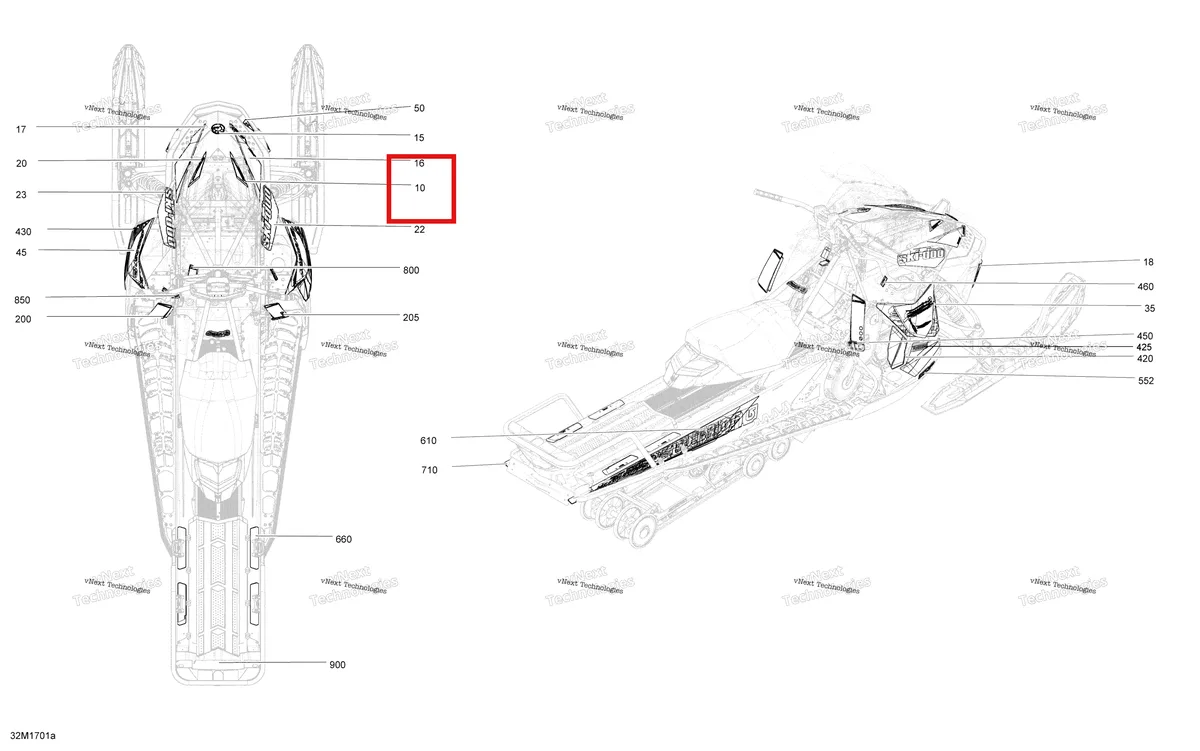 Деталь 516007913 на схеме узла 2017 Ski-Doo SUMMIT - 2-STROKE - 800R E-TEC Decals - Except Package Burton