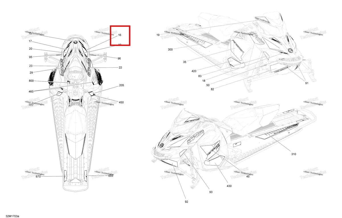 Деталь 516007915 на схеме узла 2017 Ski-Doo RENEGADE - 2-STROKE - 600HO E-TEC Decals - Package Xrs