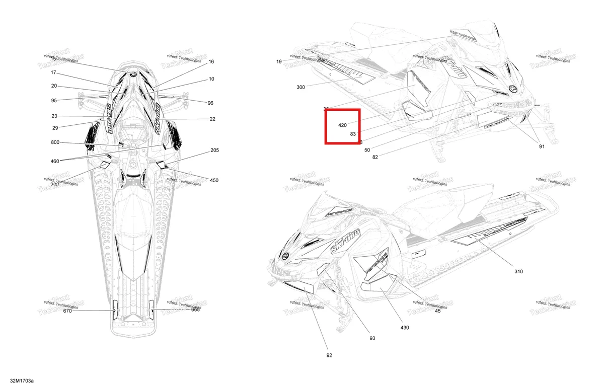 Деталь 516007923 на схеме узла 2017 Ski-Doo RENEGADE - 2-STROKE - 600HO E-TEC Decals - Package Xrs