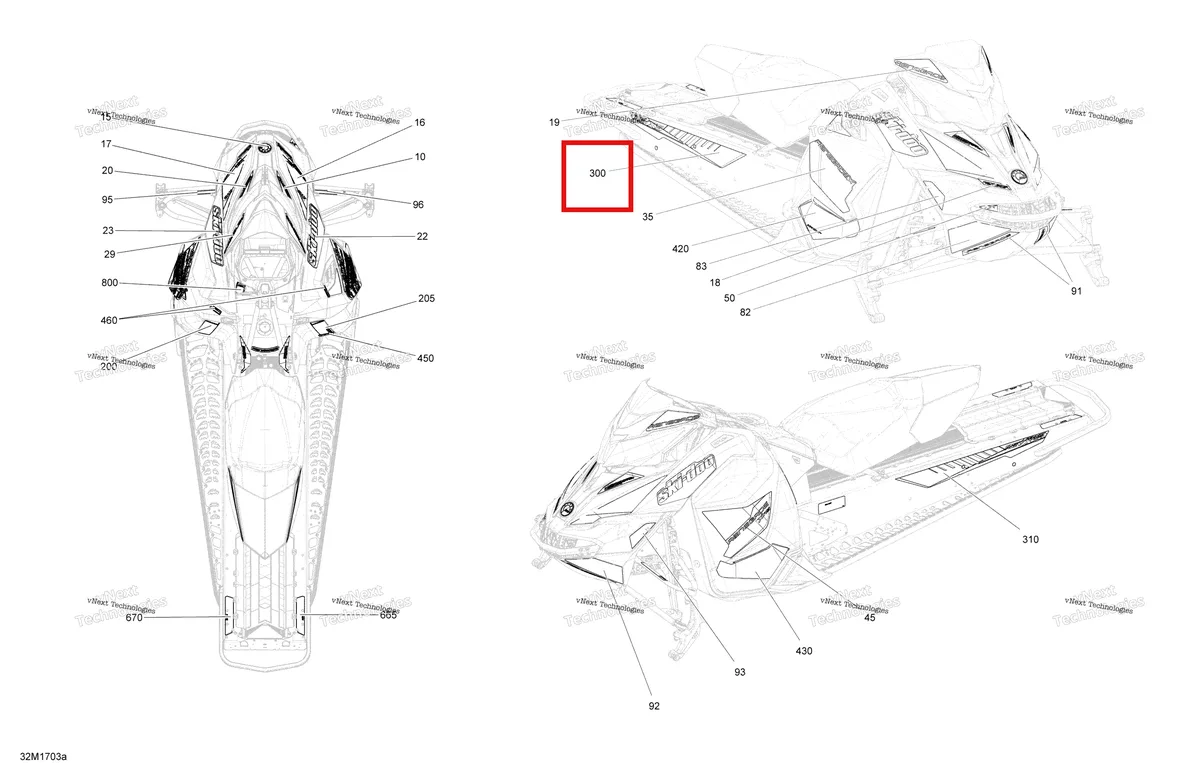 Деталь 516007925 на схеме узла 2017 Ski-Doo RENEGADE - 2-STROKE - 600HO E-TEC Decals - Package Xrs