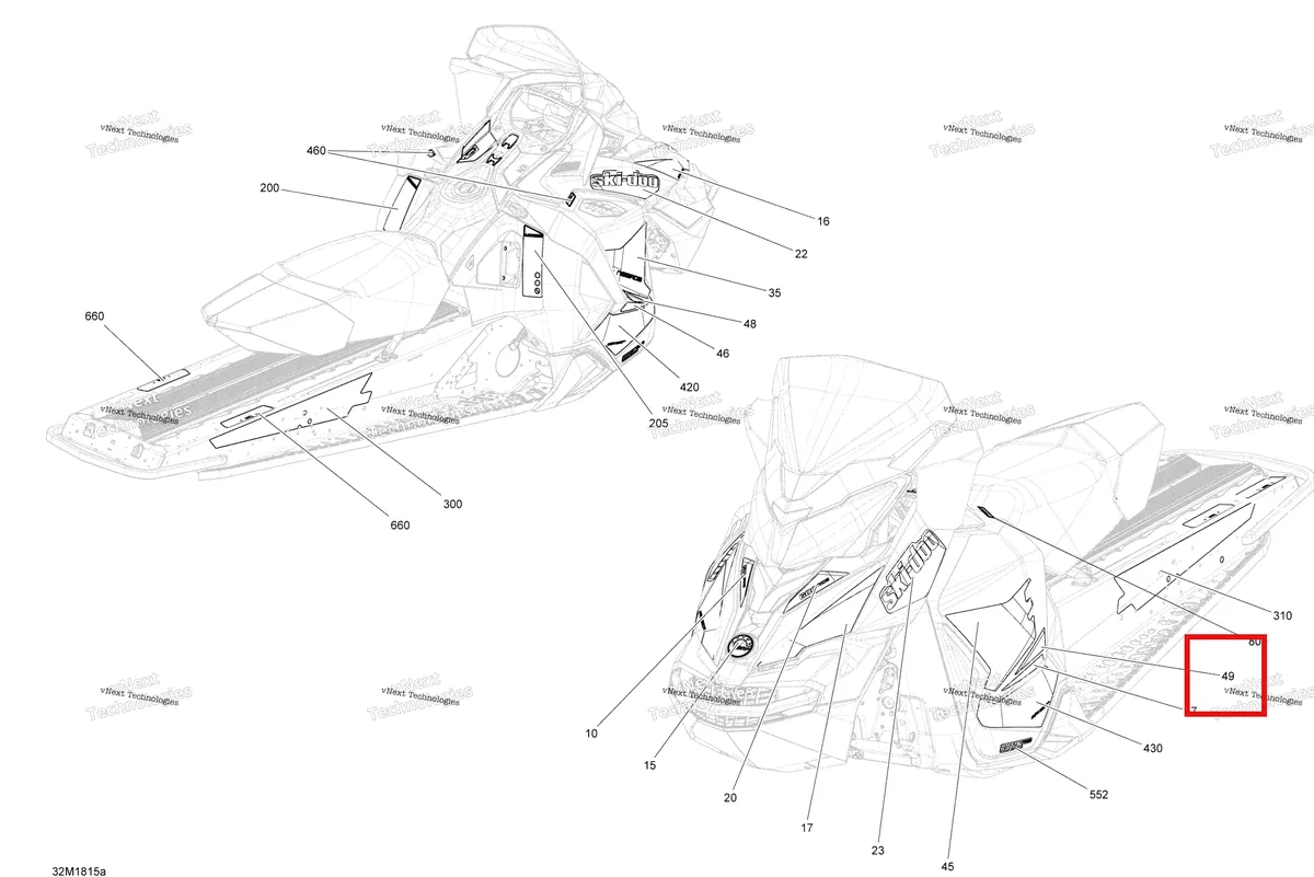 Деталь 516007932 на схеме узла 2018 Ski-Doo MXZ 600HO E-TEC Decals Mxz - 600Ho E-Tec - Package Tnt