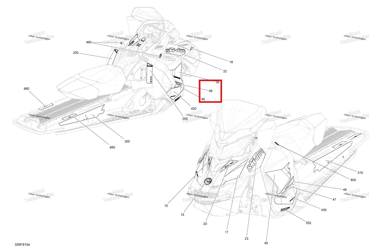 Деталь 516007933 на схеме узла 2018 Ski-Doo MXZ 600HO E-TEC Decals Mxz - 600Ho E-Tec - Package Tnt