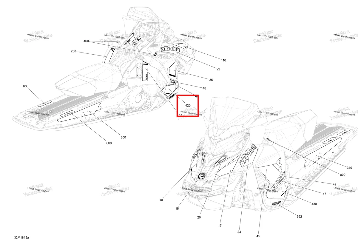Деталь 516007935 на схеме узла 2018 Ski-Doo MXZ 600HO E-TEC Decals Mxz - 600Ho E-Tec - Package Tnt