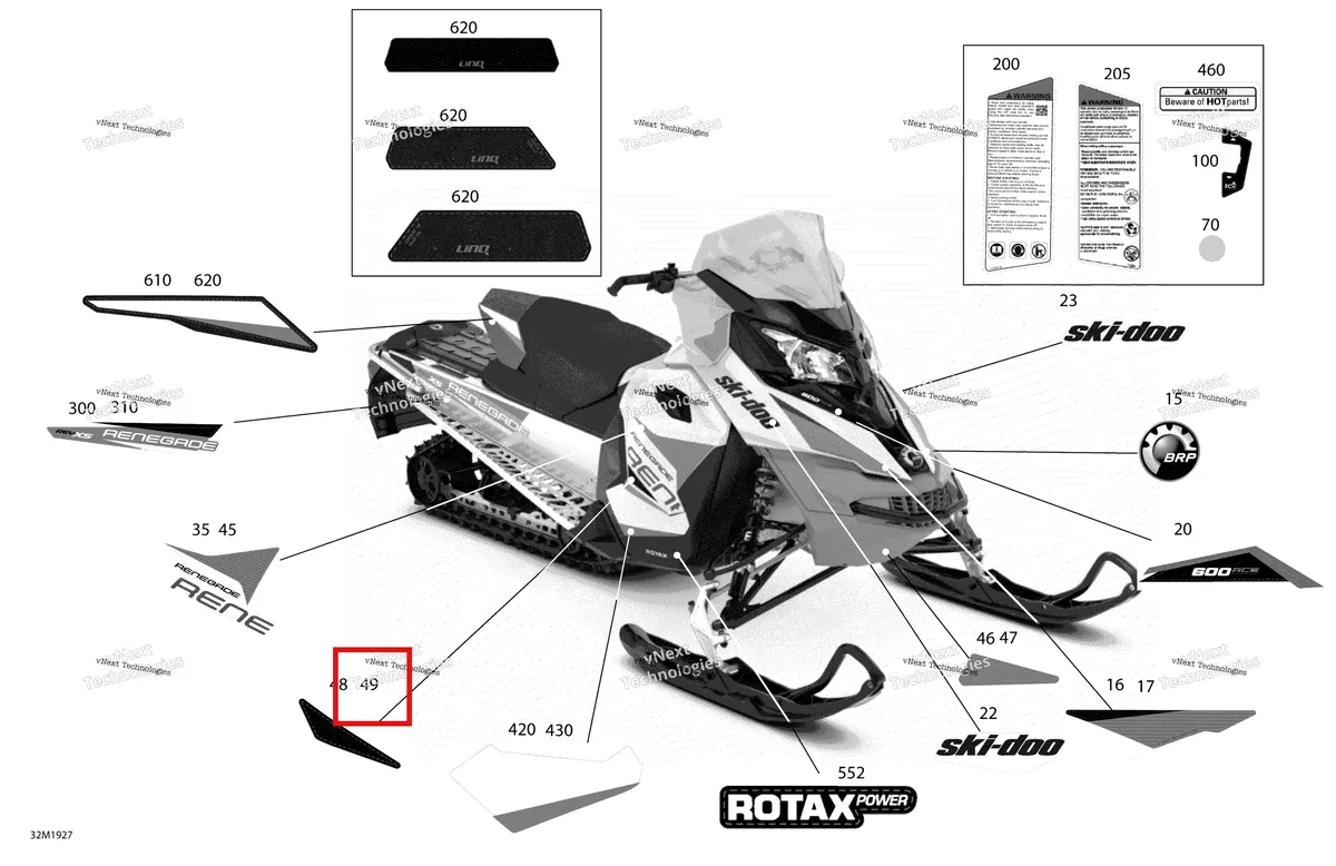 Деталь 516007936 на схеме узла 2019 Ski-Doo RENEGADE 600 ACE Decals - 600 Ace