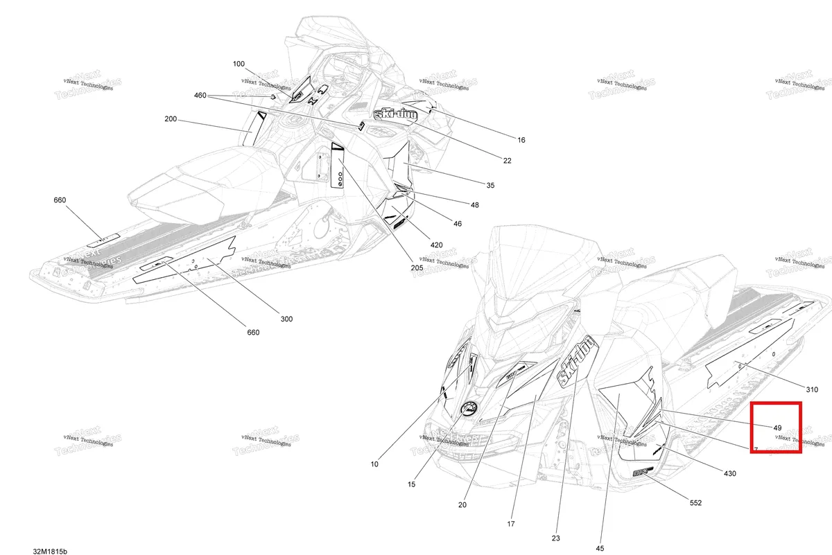 Деталь 516007938 на схеме узла 2018 Ski-Doo MXZ 900 ACE Decals Mxz - 900 Ace - Package Tnt