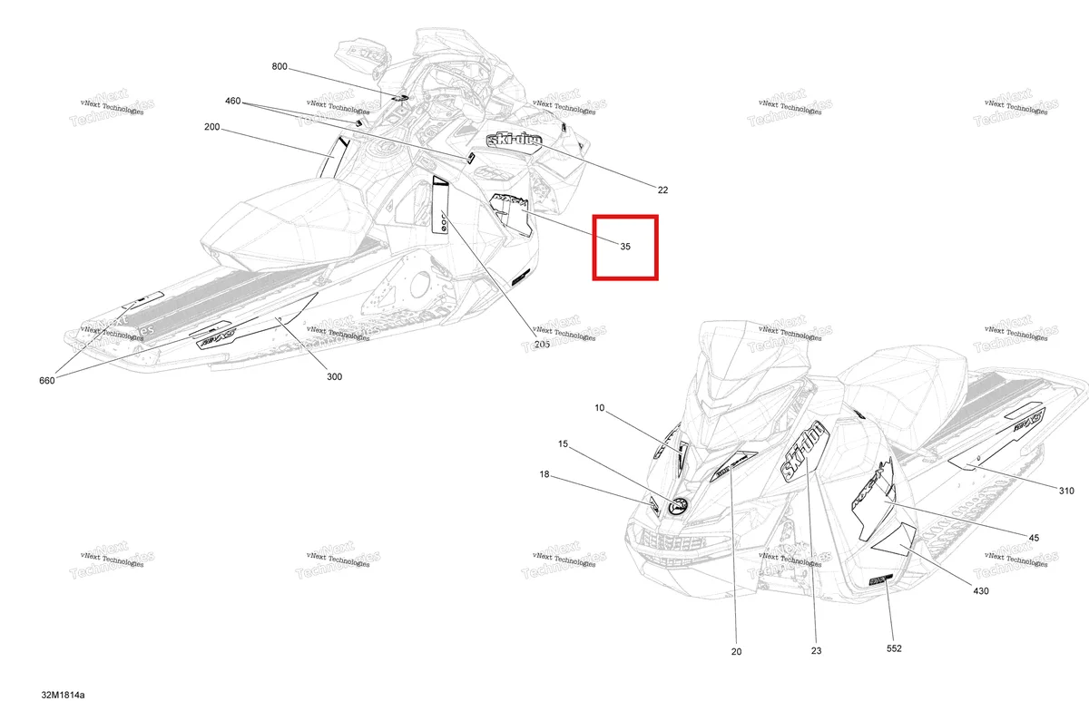 Деталь 516007945 на схеме узла 2018 Ski-Doo MXZ 600HO E-TEC Decals Mxz - 600Ho E-Tec - Package Blizzard