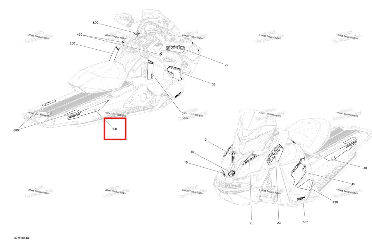 Деталь 516007947 на схеме узла 2018 Ski-Doo MXZ 600HO E-TEC Decals Mxz - 600Ho E-Tec - Package Blizzard