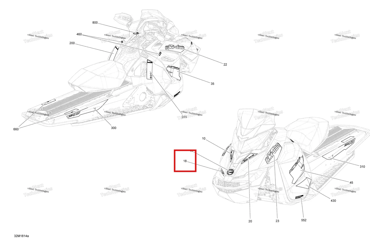 Деталь 516007948 на схеме узла 2018 Ski-Doo MXZ 600HO E-TEC Decals Mxz - 600Ho E-Tec - Package Blizzard