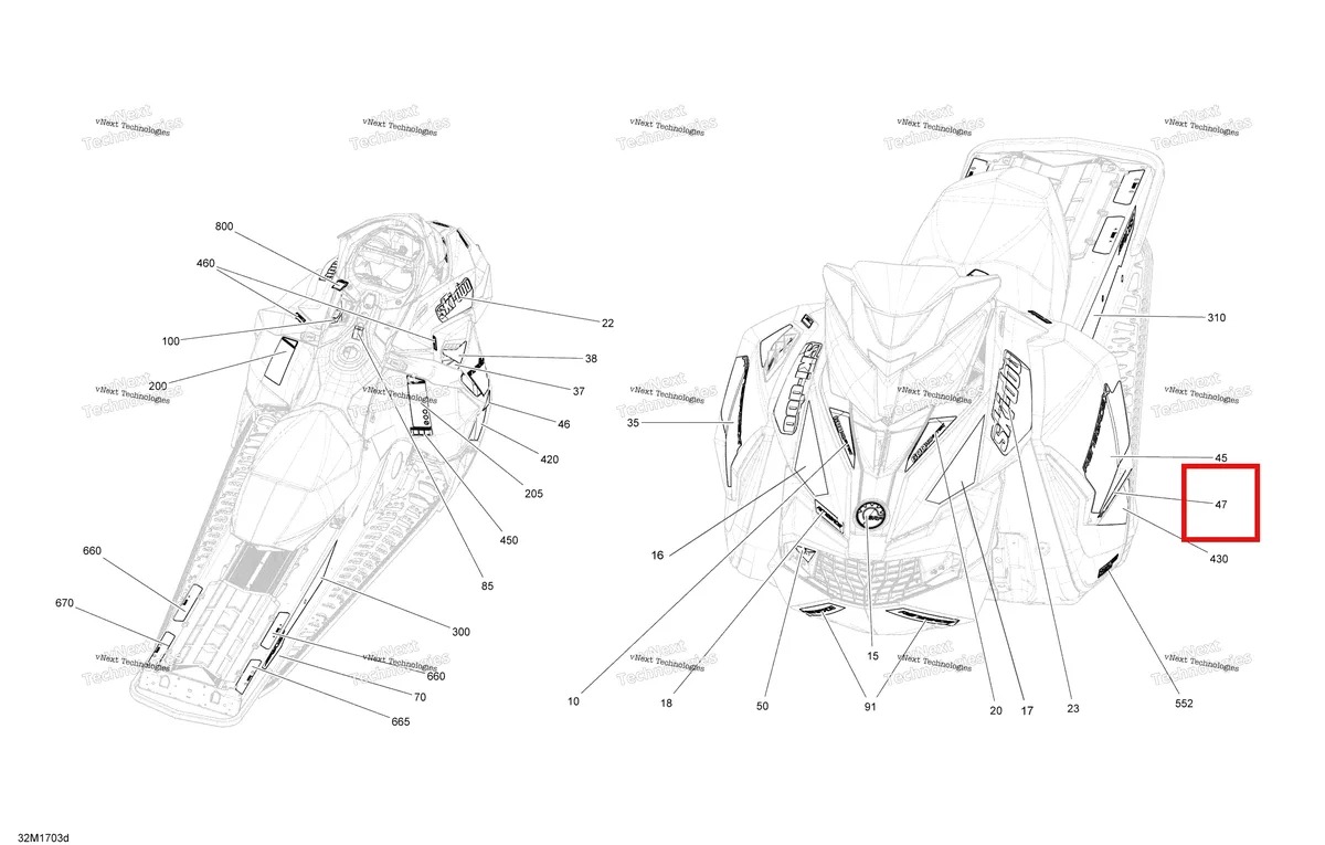 Деталь 516007953 на схеме узла 2017 Ski-Doo RENEGADE - 2-STROKE - 800R E-TEC Decals - Package Backcountry_Backcountry X