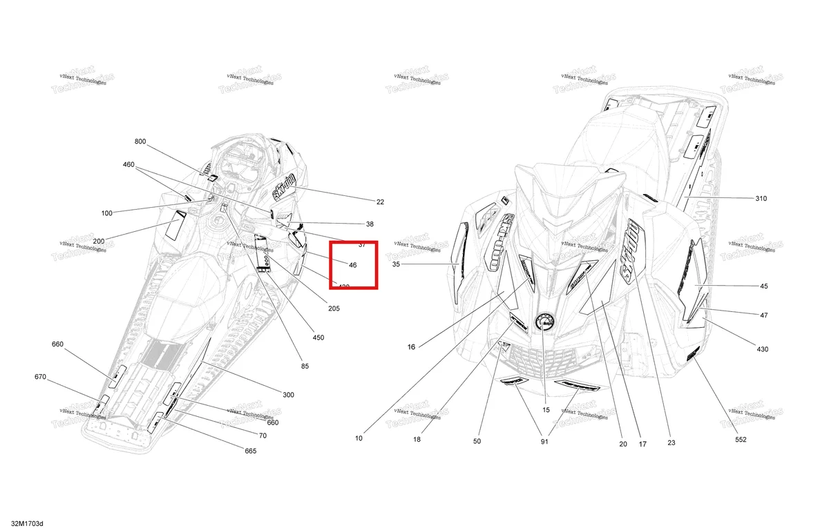 Деталь 516007954 на схеме узла 2017 Ski-Doo RENEGADE - 2-STROKE - 800R E-TEC Decals - Package Backcountry_Backcountry X