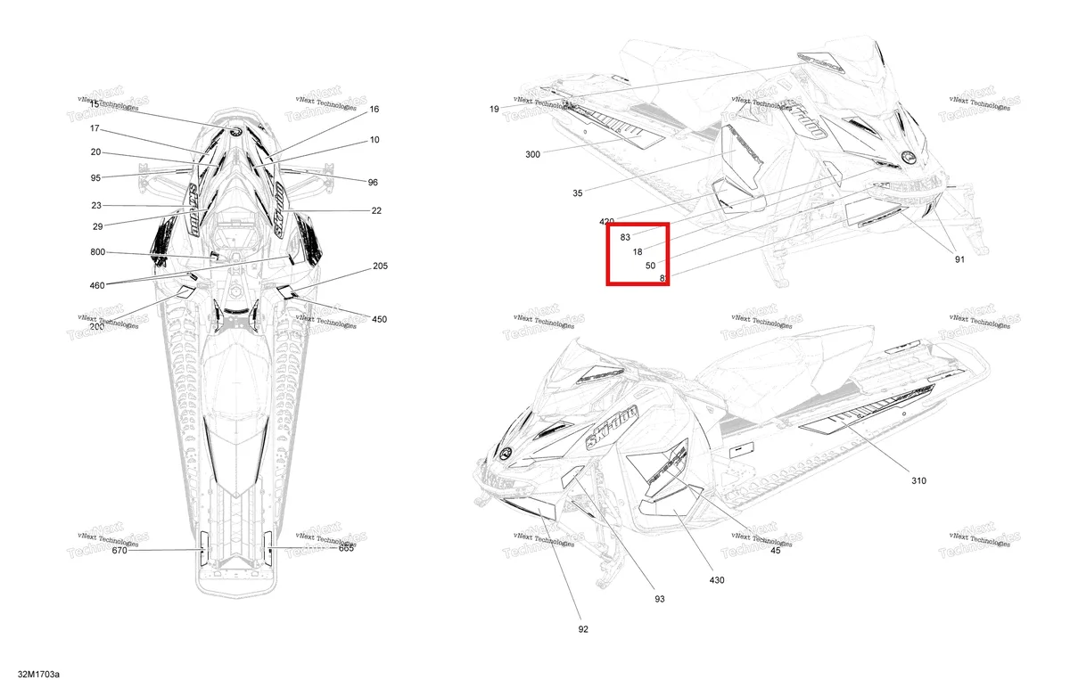 Деталь 516007978 на схеме узла 2017 Ski-Doo RENEGADE - 2-STROKE - 600HO E-TEC Decals - Package Xrs