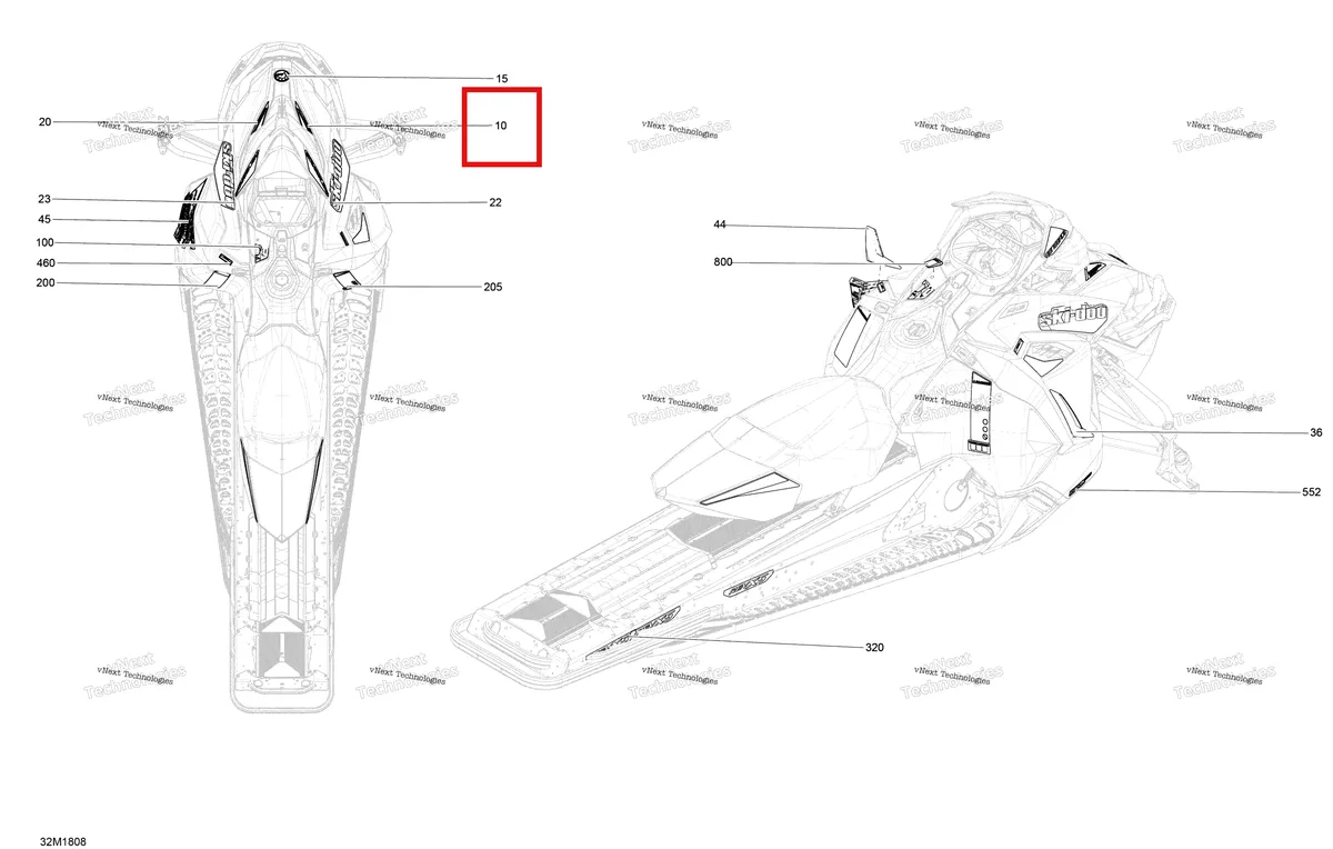 Деталь 516007982 на схеме узла 2018 Ski-Doo GRAND TOURING 600HO E-TEC Decals Grand Touring - 600Ho E-Tec