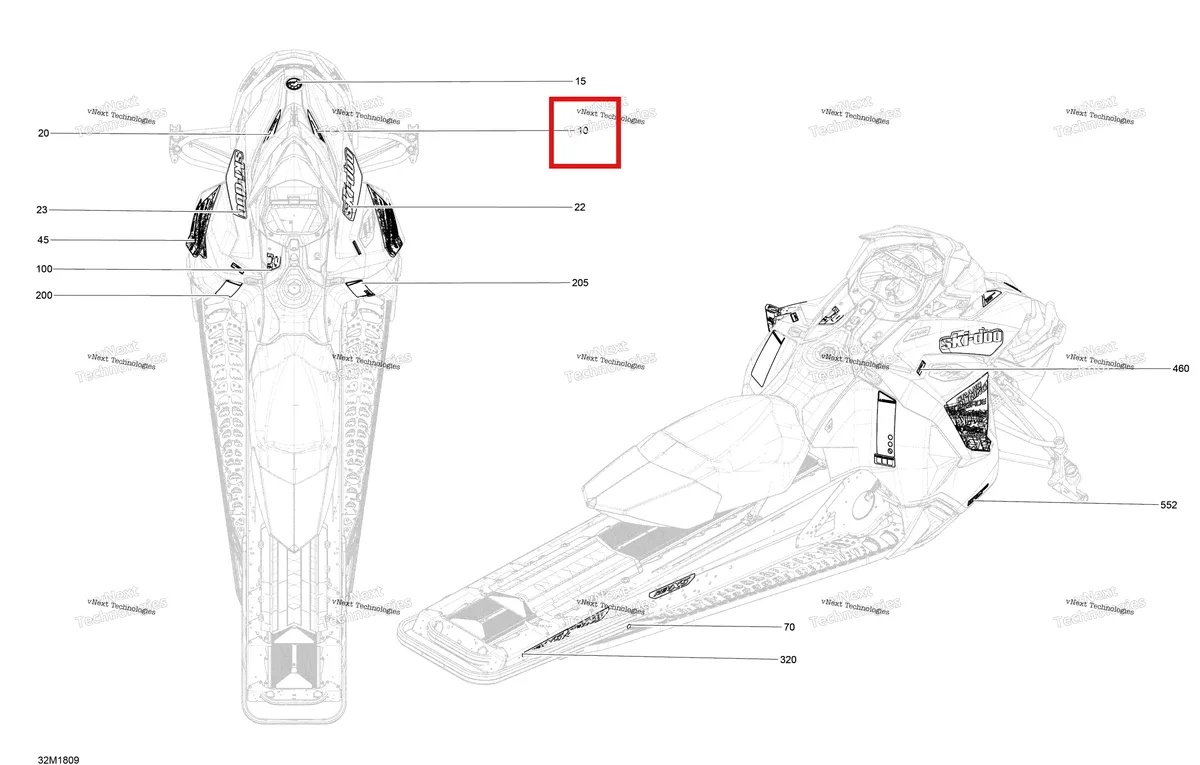 Деталь 516007986 на схеме узла 2018 Ski-Doo GRAND TOURING 1200 4-TEC Decals Grand Touring - 1200 4-Tec - Package Le