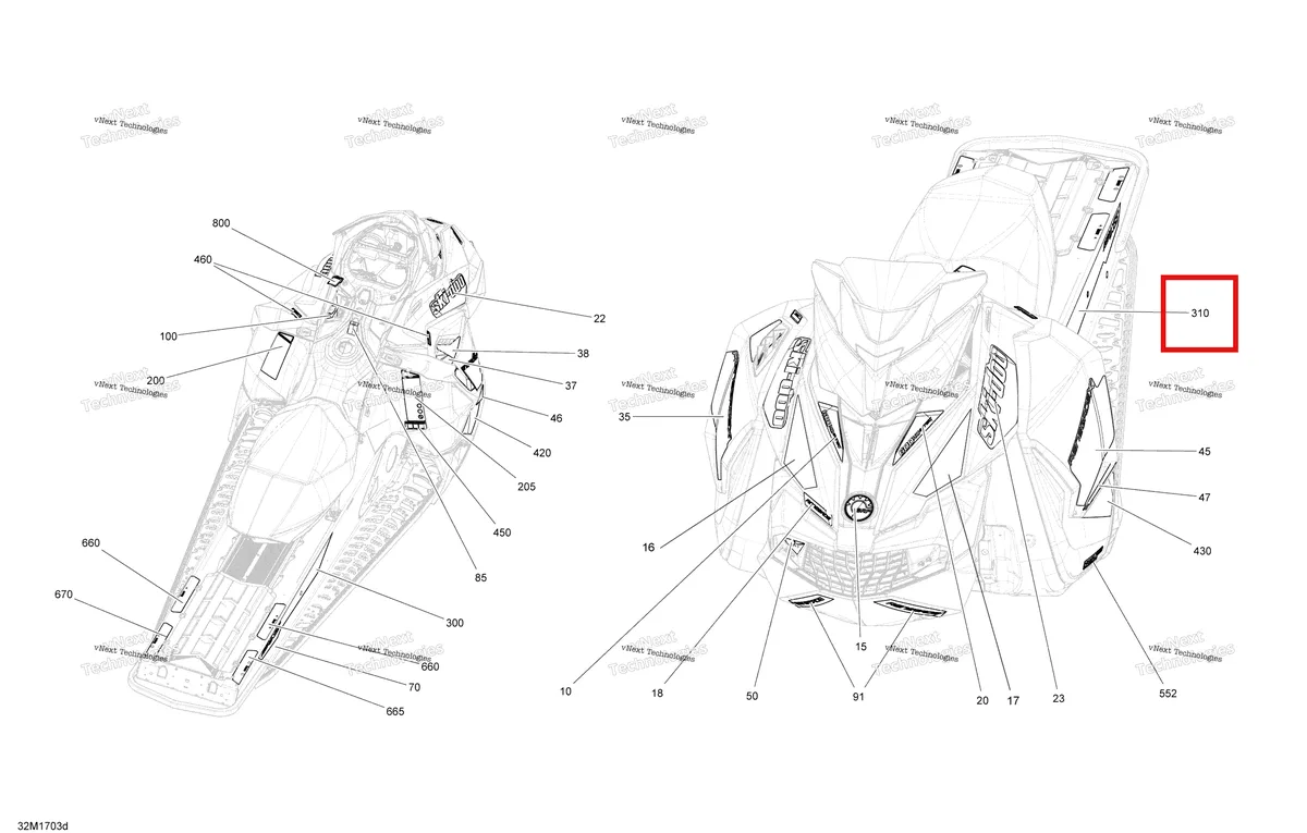 Деталь 516007989 на схеме узла 2017 Ski-Doo RENEGADE - 2-STROKE - 800R E-TEC Decals - Package Backcountry_Backcountry X
