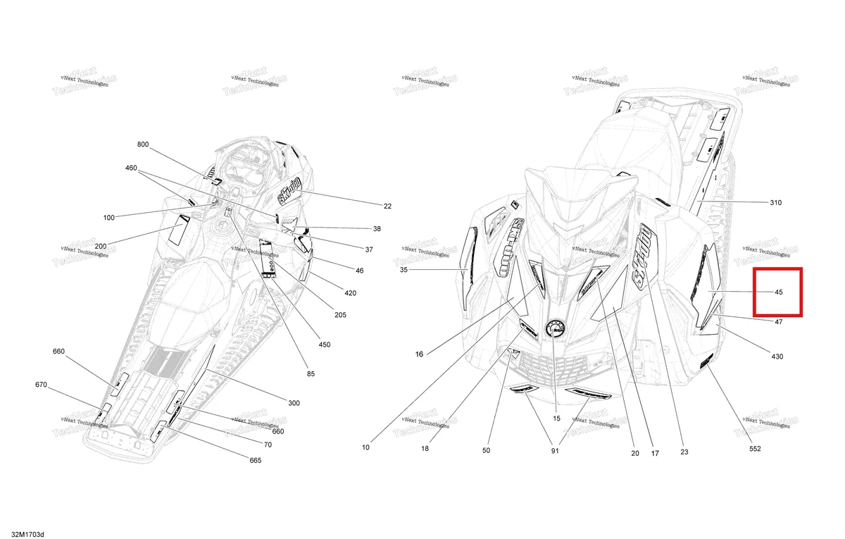 Деталь 516007993 на схеме узла 2017 Ski-Doo RENEGADE - 2-STROKE - 800R E-TEC Decals - Package Backcountry_Backcountry X