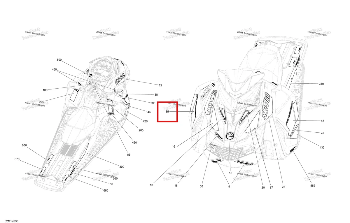 Деталь 516007994 на схеме узла 2017 Ski-Doo RENEGADE - 2-STROKE - 800R E-TEC Decals - Package Backcountry_Backcountry X