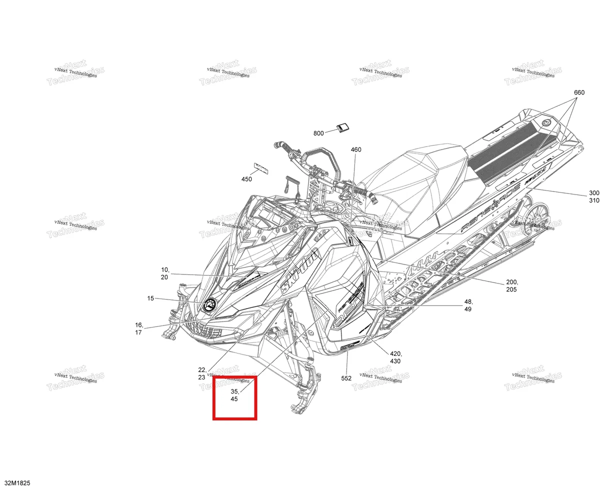 Деталь 516007997 на схеме узла 2018 Ski-Doo RENEGADE 600HO E-TEC Decals Renegade - 600Ho E-Tec - Package Bc