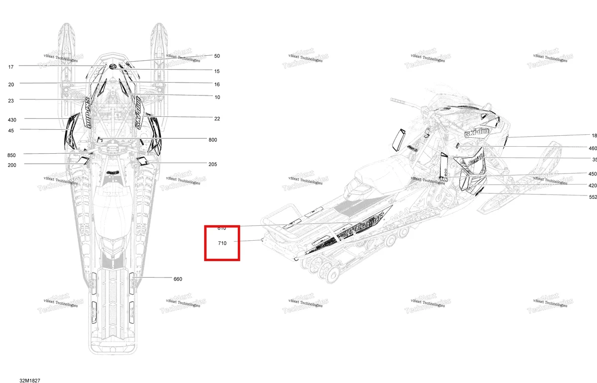 Деталь 516008013 на схеме узла 2018 Ski-Doo SUMMIT 600HO E-TEC Decals Summit - 600Ho E-Tec - Package Sport