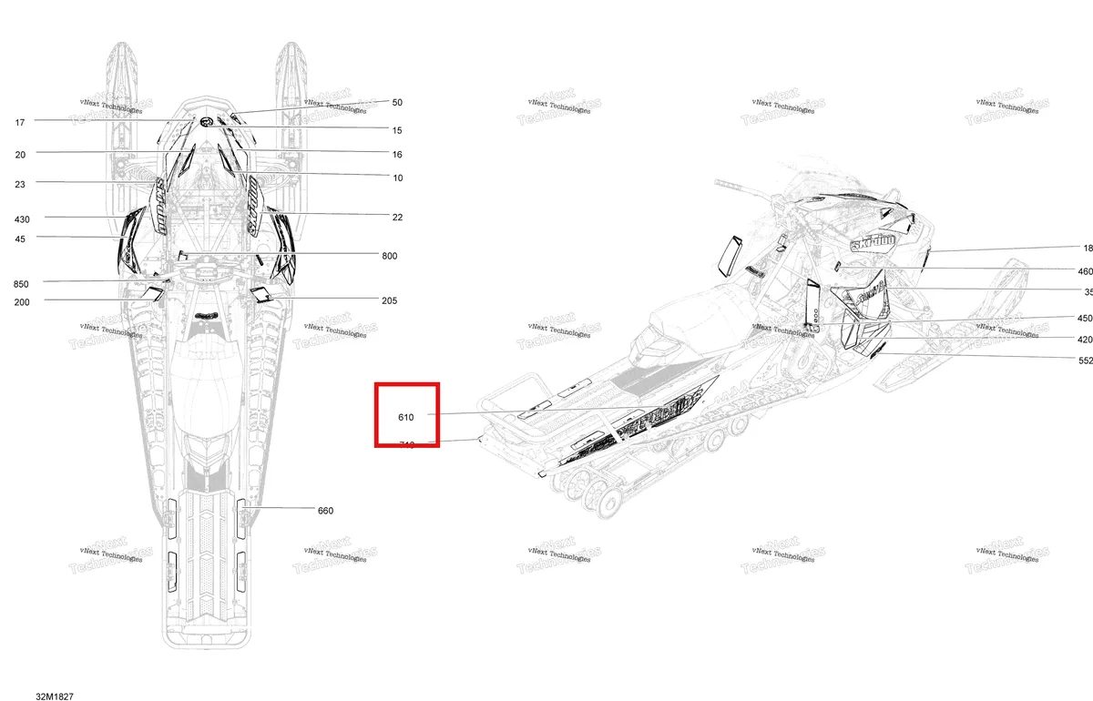 Деталь 516008028 на схеме узла 2018 Ski-Doo SUMMIT 600HO E-TEC Decals Summit - 600Ho E-Tec - Package Sport