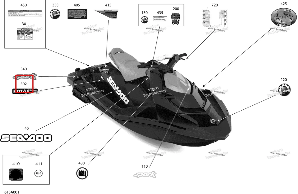 Деталь 516008069 на схеме узла 2021 Sea-Doo SPARK 900 ACE Body - Decals