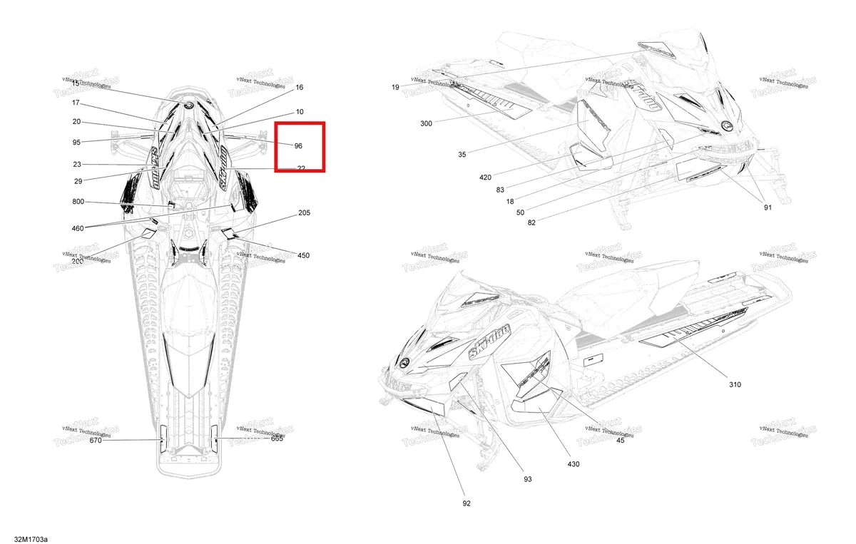 Деталь 516008075 на схеме узла 2017 Ski-Doo RENEGADE - 2-STROKE - 600HO E-TEC Decals - Package Xrs