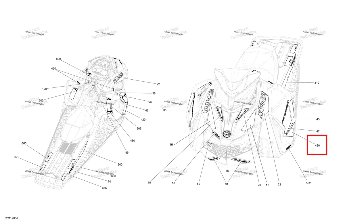 Деталь 516008087 на схеме узла 2017 Ski-Doo RENEGADE - 2-STROKE - 800R E-TEC Decals - Package Backcountry_Backcountry X