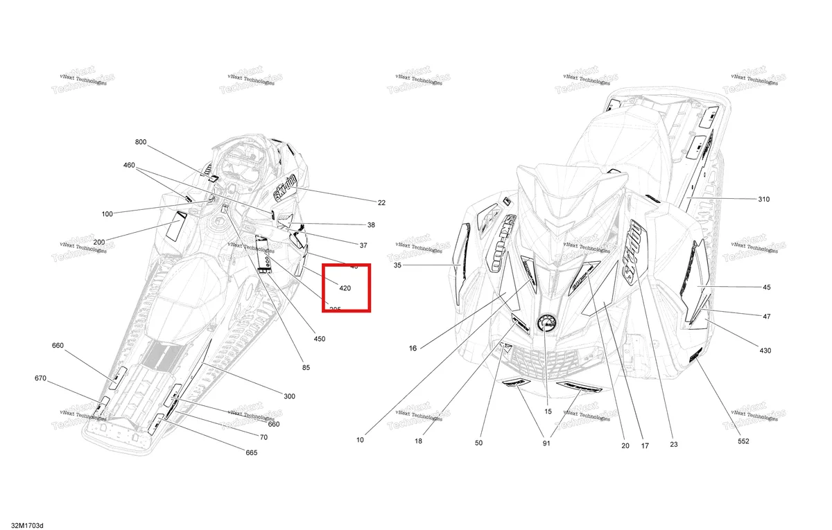 Деталь 516008088 на схеме узла 2017 Ski-Doo RENEGADE - 2-STROKE - 800R E-TEC Decals - Package Backcountry_Backcountry X