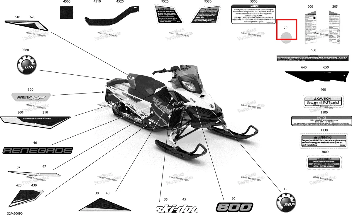 Деталь 516008091 на схеме узла 2020 Ski-Doo RENEGADE 600 CARB Body - Decals - Sport