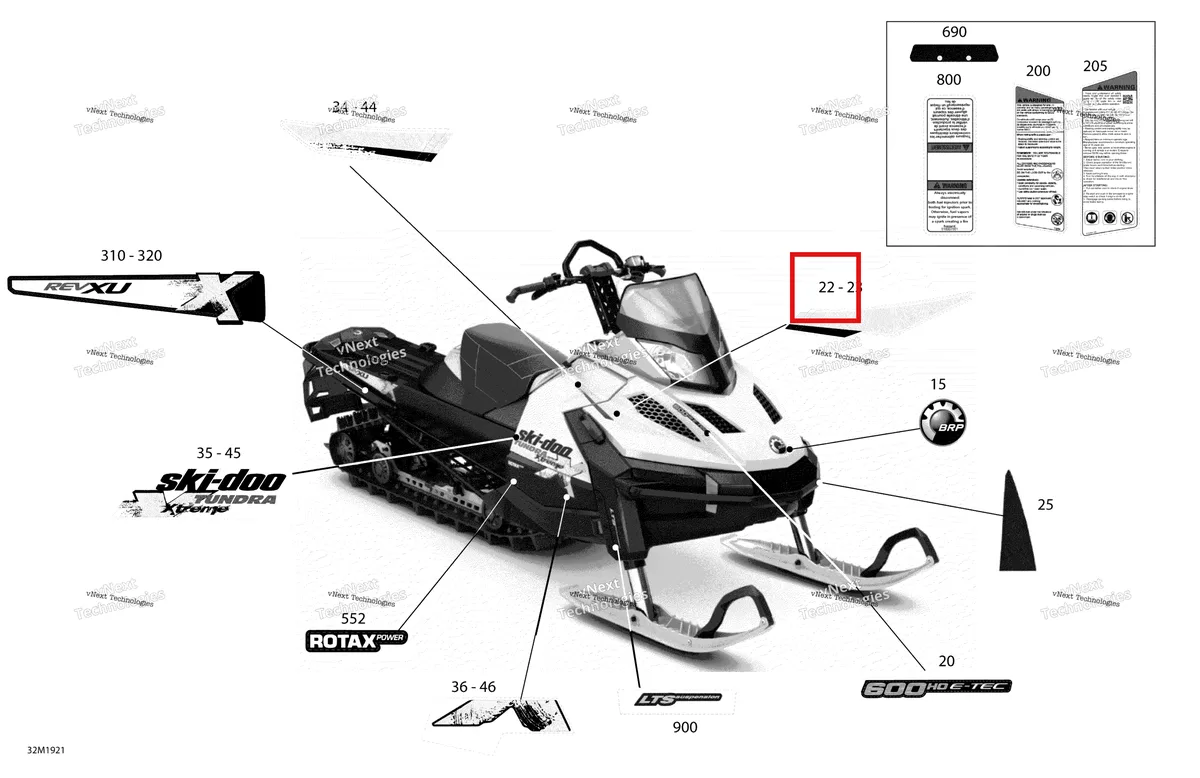 Деталь 516008096 на схеме узла 2019 Ski-Doo TUNDRA 600HO E-TEC Decals - 600Ho E-Tec