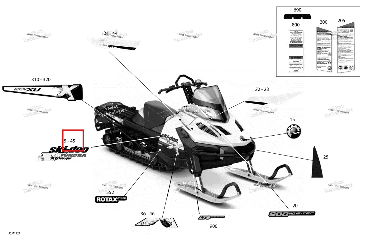 Деталь 516008097 на схеме узла 2019 Ski-Doo TUNDRA 600HO E-TEC Decals - 600Ho E-Tec