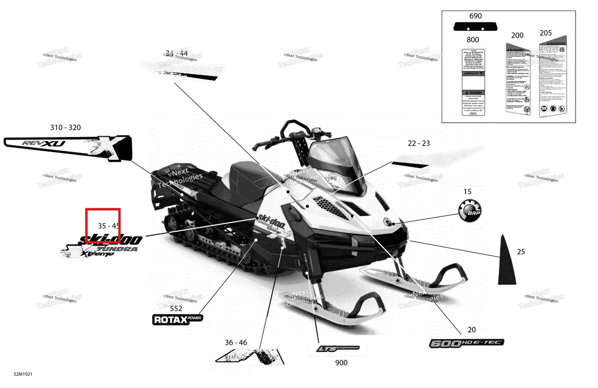 Деталь 516008098 на схеме узла 2019 Ski-Doo TUNDRA 600HO E-TEC Decals - 600Ho E-Tec