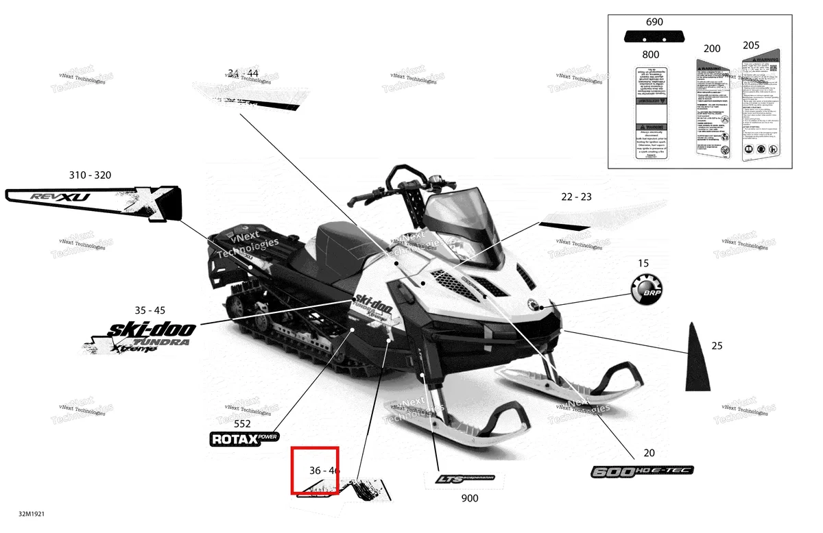 Деталь 516008100 на схеме узла 2019 Ski-Doo TUNDRA 600HO E-TEC Decals - 600Ho E-Tec