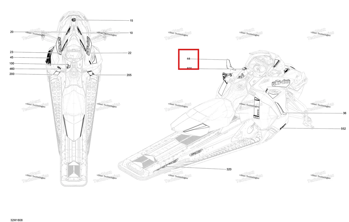 Деталь 516008111 на схеме узла 2018 Ski-Doo GRAND TOURING 600HO E-TEC Decals Grand Touring - 600Ho E-Tec