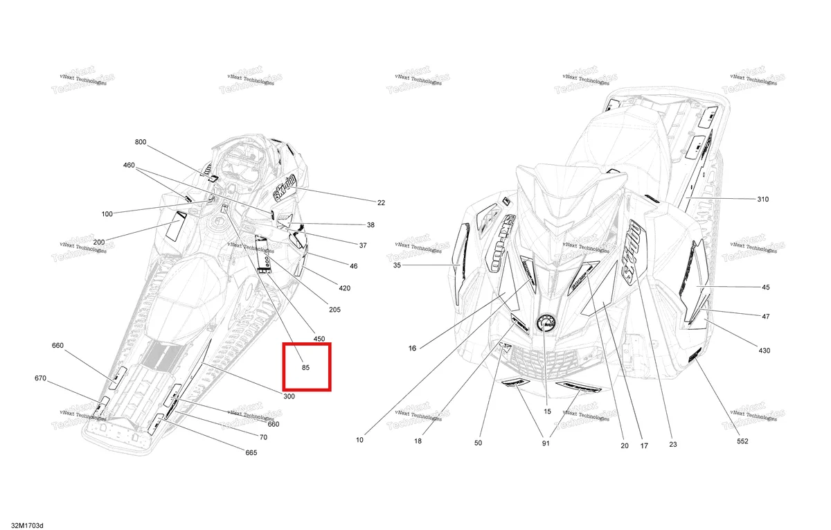 Деталь 516008115 на схеме узла 2017 Ski-Doo RENEGADE - 2-STROKE - 800R E-TEC Decals - Package Backcountry_Backcountry X