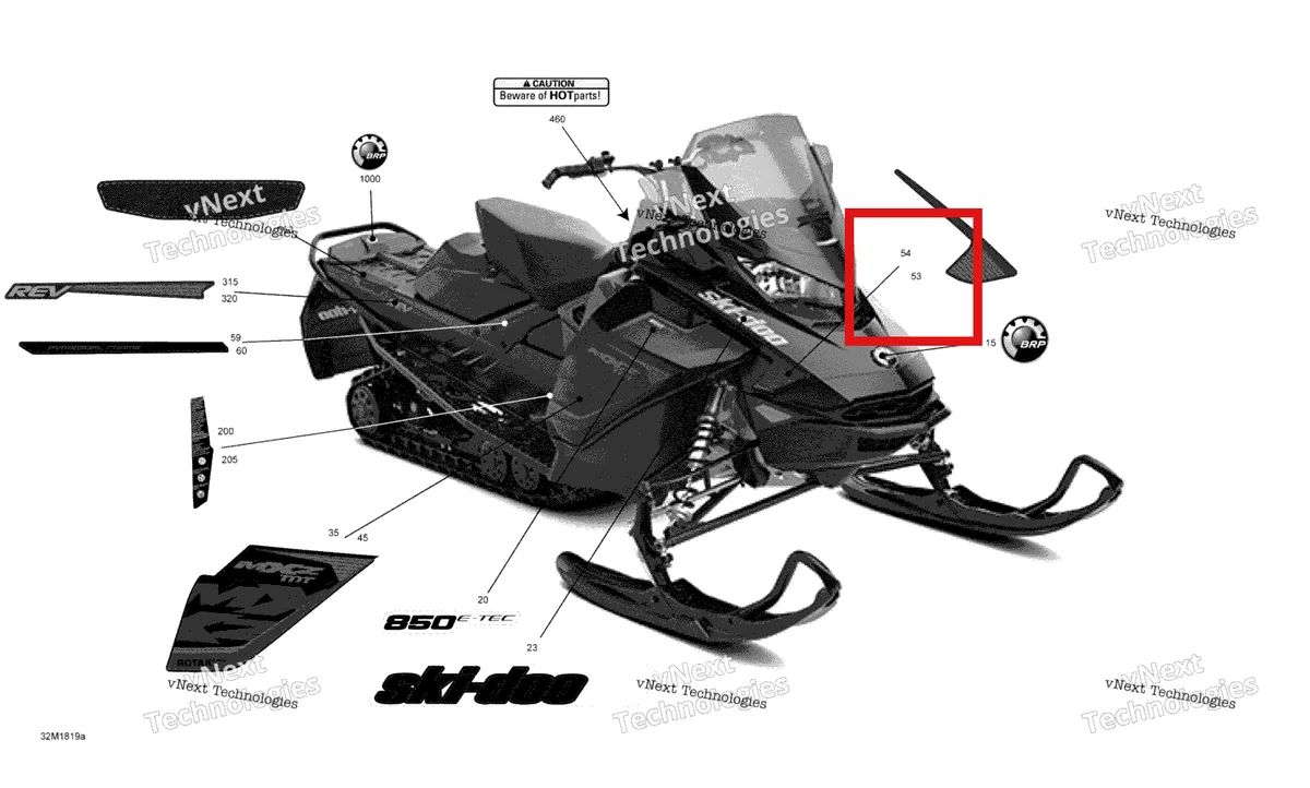 Деталь 516008145 на схеме узла 2018 Ski-Doo MXZ 850 E-TEC Decals Mxz - 850E-Tec - Package Tnt