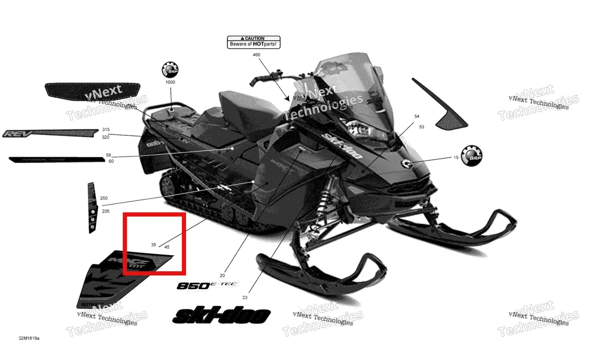 Деталь 516008147 на схеме узла 2018 Ski-Doo MXZ 850 E-TEC Decals Mxz - 850E-Tec - Package Tnt