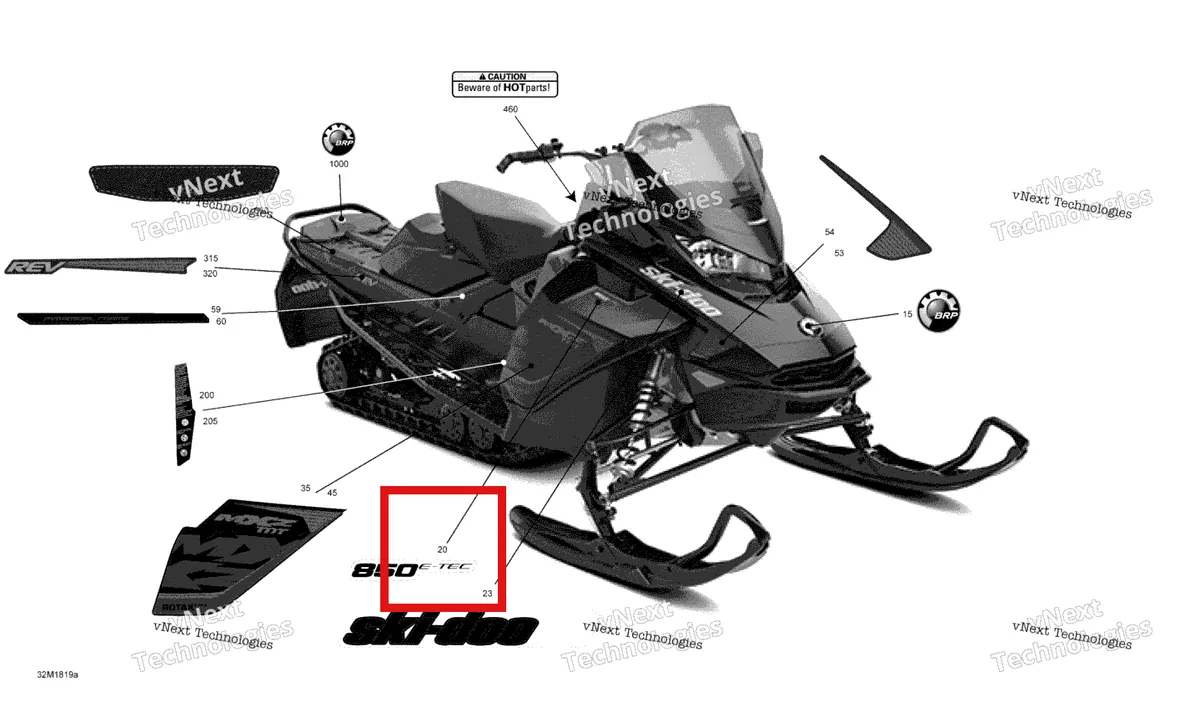 Деталь 516008148 на схеме узла 2018 Ski-Doo MXZ 850 E-TEC Decals Mxz - 850E-Tec - Package Tnt