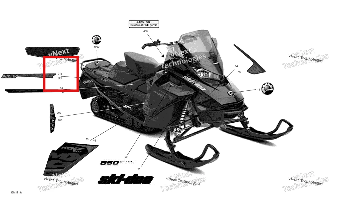 Деталь 516008154 на схеме узла 2018 Ski-Doo MXZ 850 E-TEC Decals Mxz - 850E-Tec - Package Tnt