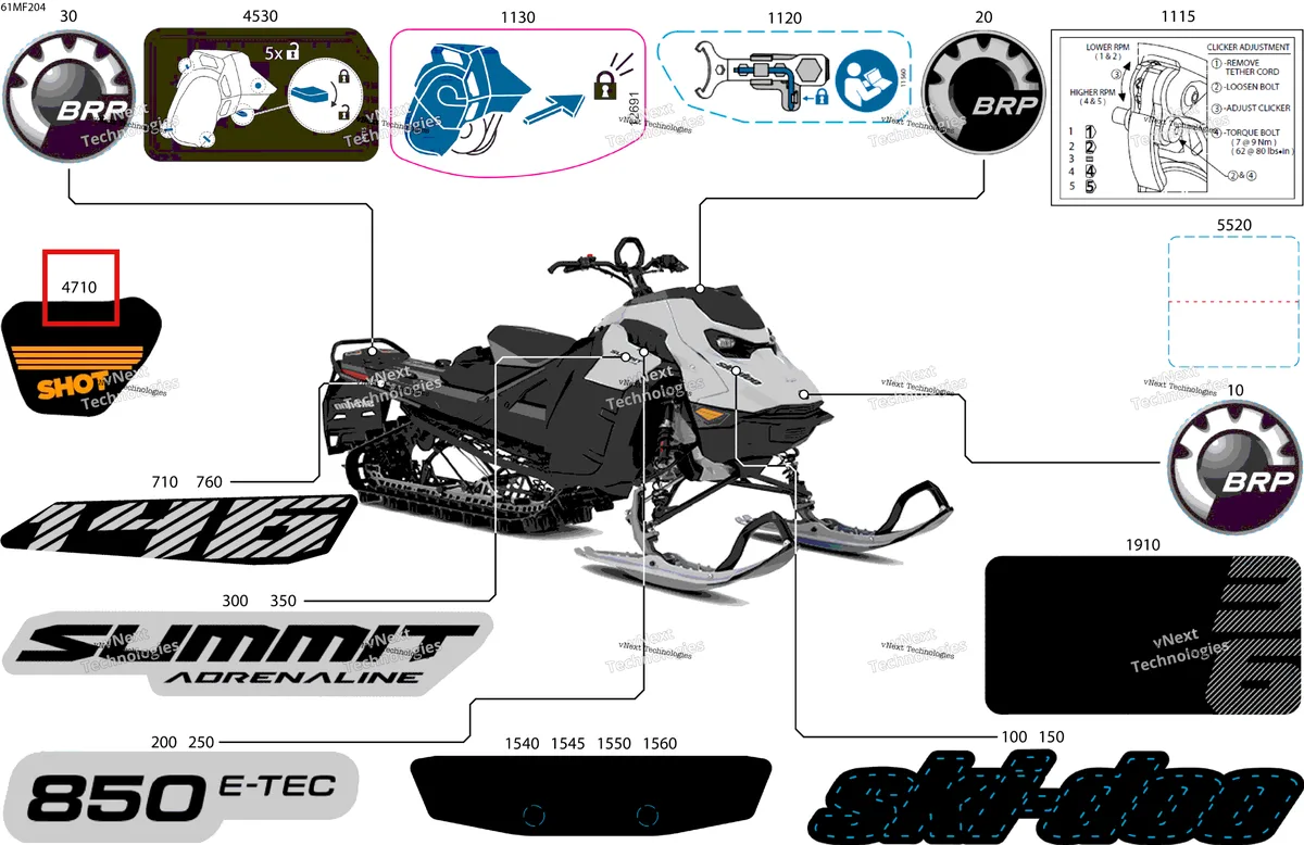 Деталь 516008187 на схеме узла 2026 Ski-Doo SUMMIT - Adrenaline - 850 E-TEC - CDTJ - Catalyst Gray - 16X146X2.5PF Track - SHOT starter Body - Decals