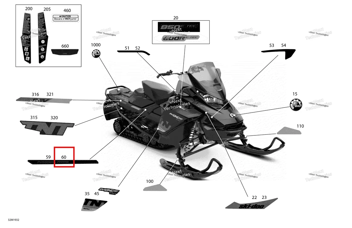 Деталь 516008219 на схеме узла 2019 Ski-Doo MXZ 850 E-TEC Decals - Tnt