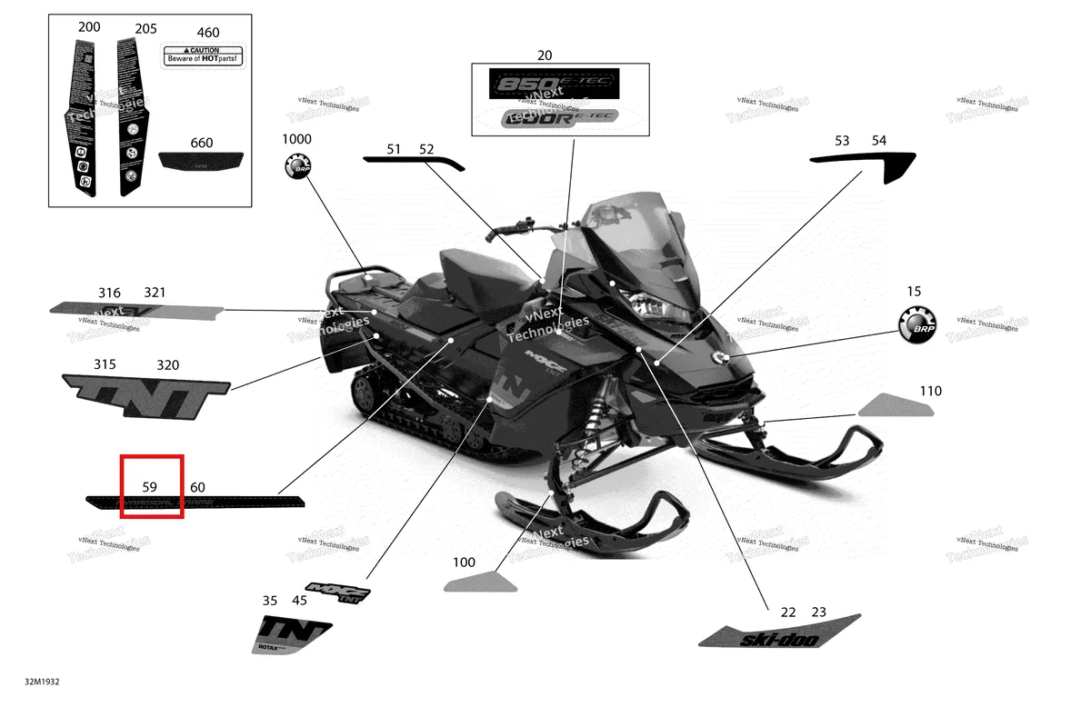 Деталь 516008220 на схеме узла 2019 Ski-Doo MXZ 850 E-TEC Decals - Tnt