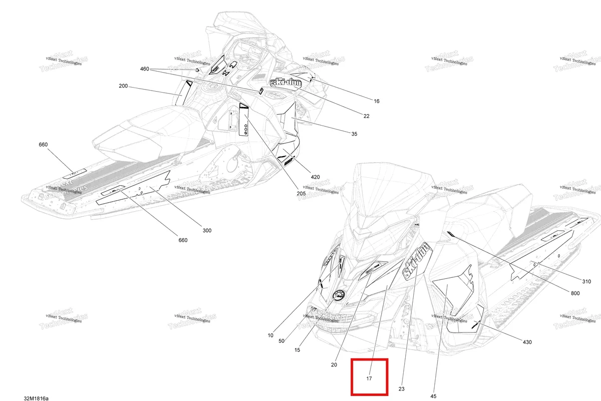Деталь 516008235 на схеме узла 2018 Ski-Doo MXZ 600HO E-TEC Decals Mxz - 600Ho E-Tec - Package X