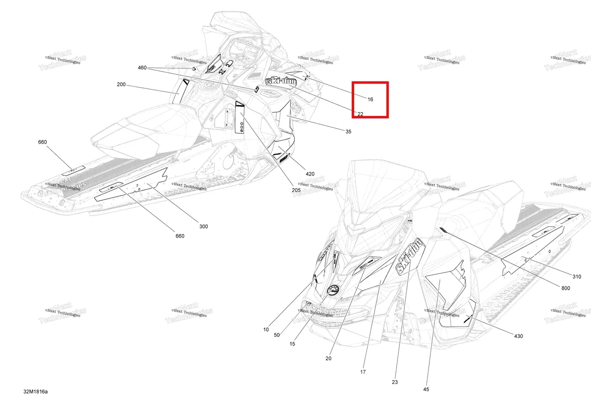 Деталь 516008236 на схеме узла 2018 Ski-Doo MXZ 600HO E-TEC Decals Mxz - 600Ho E-Tec - Package X