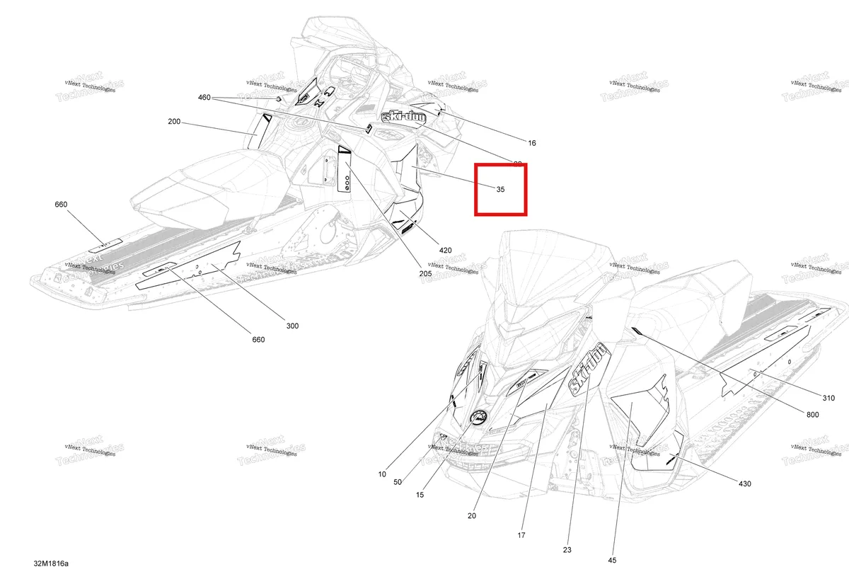Деталь 516008238 на схеме узла 2018 Ski-Doo MXZ 600HO E-TEC Decals Mxz - 600Ho E-Tec - Package X