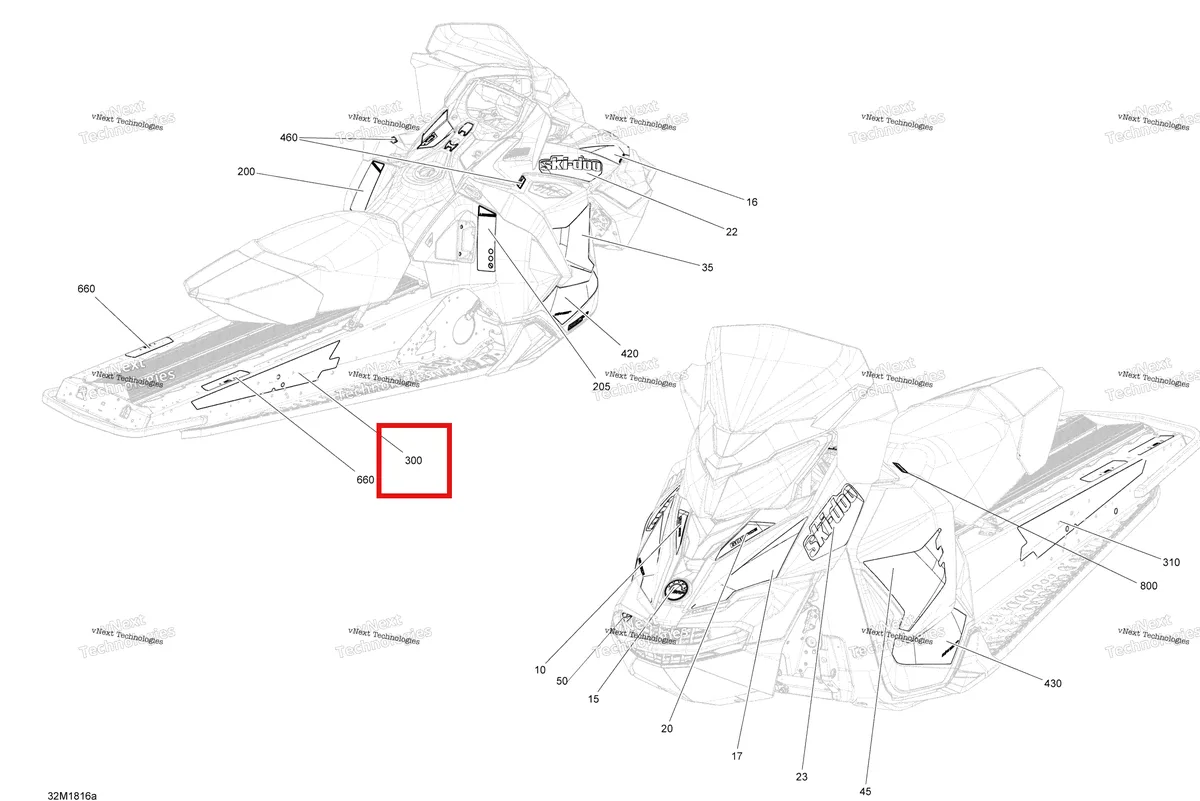 Деталь 516008240 на схеме узла 2018 Ski-Doo MXZ 600HO E-TEC Decals Mxz - 600Ho E-Tec - Package X